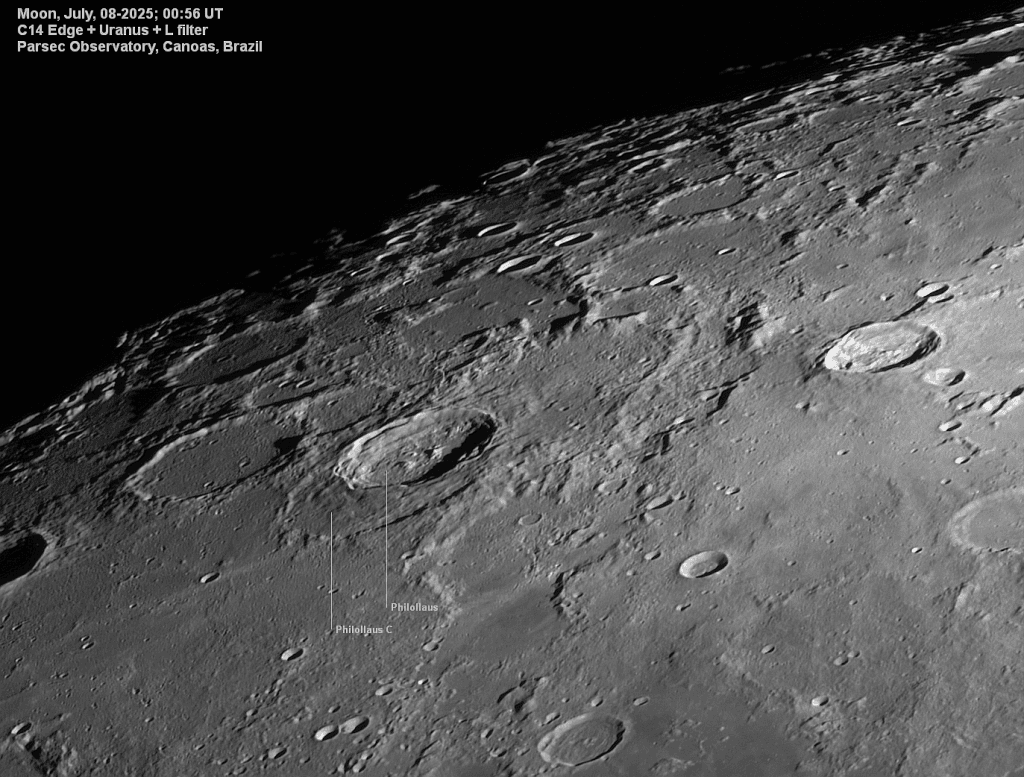 Imagens Astronômicas da Semana evidenciam cratera Philolaus e novas manchas solares - Imagem do artigo original