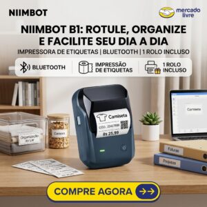 Impressora Etiquetas Rotuladora Niimbot B1 Bluetooth+1 Rolo